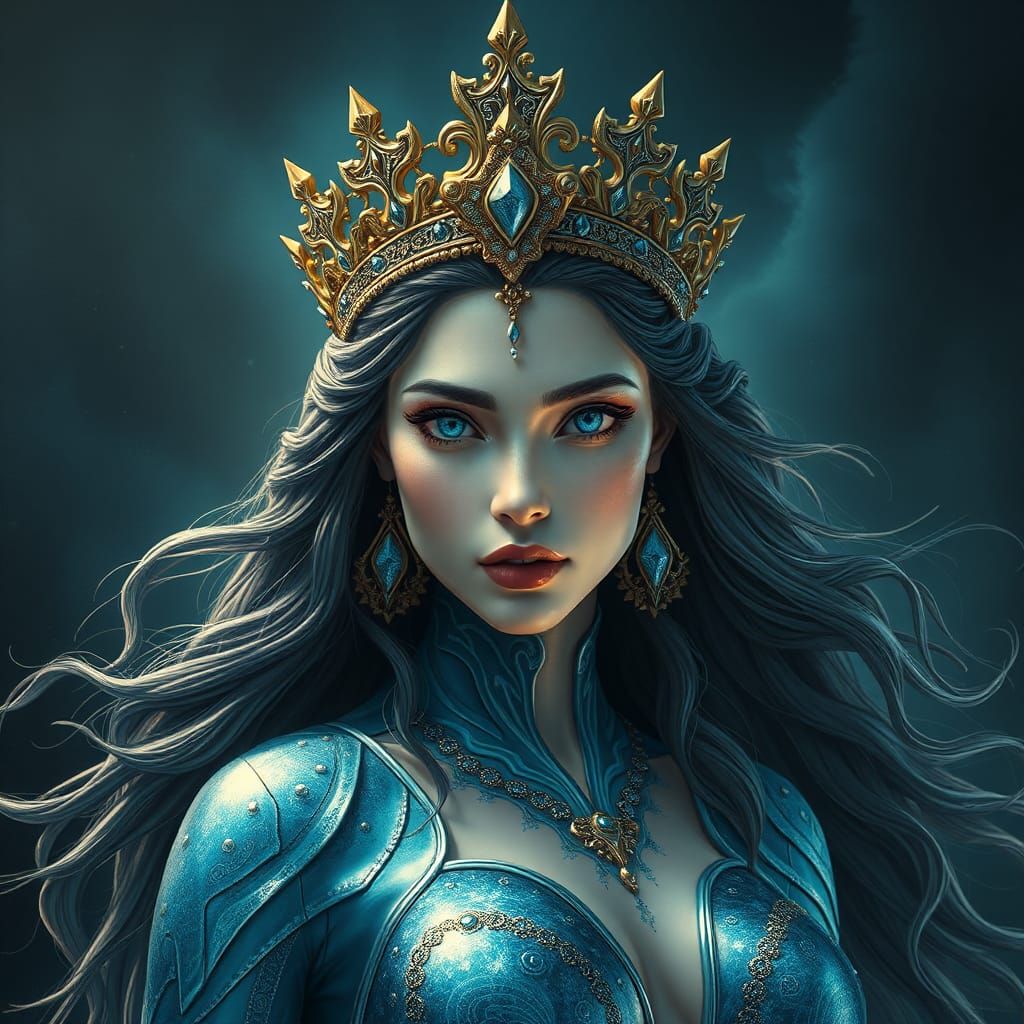 Iranian Water Goddess Anahita in Hyper-Realistic Painting