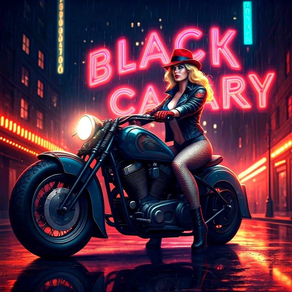 Black Canary on Motorcycle: 1940s Pulp Art Deco