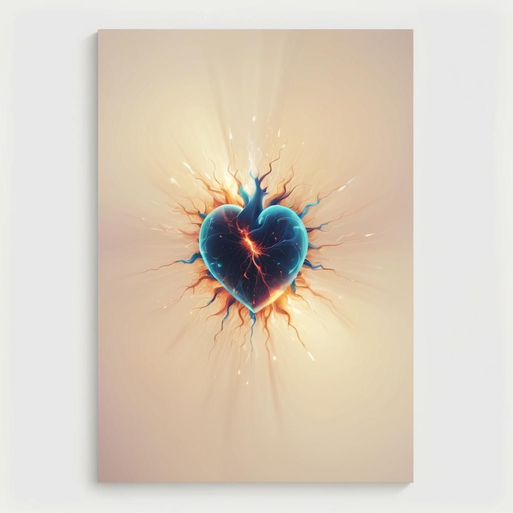 Radiant Heart Emitting Light: Surreal Digital Art