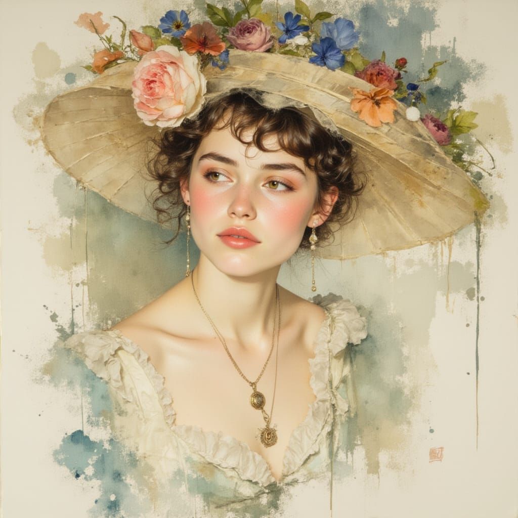 Watercolor Portrait of a Woman in Vintage Style