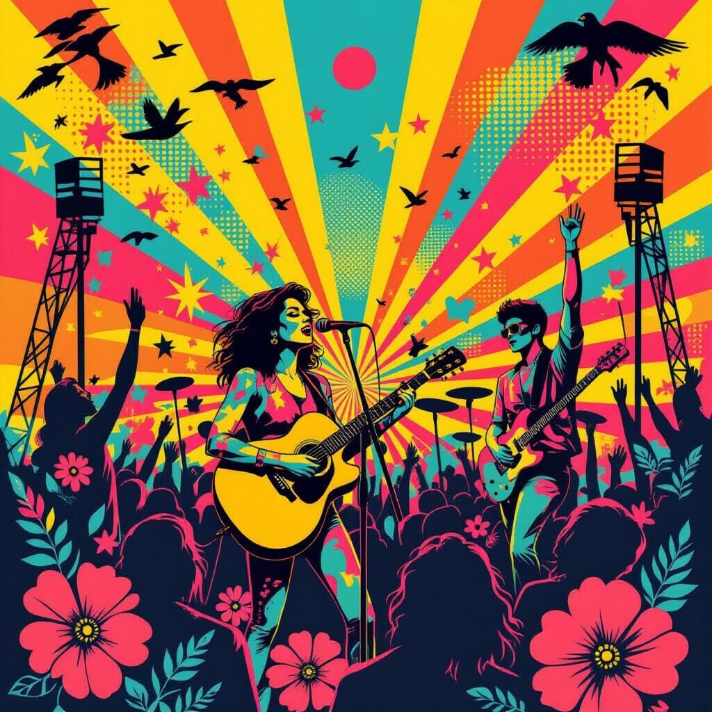Vibrant Posters of Concerts and LGBTQ+ Movement
