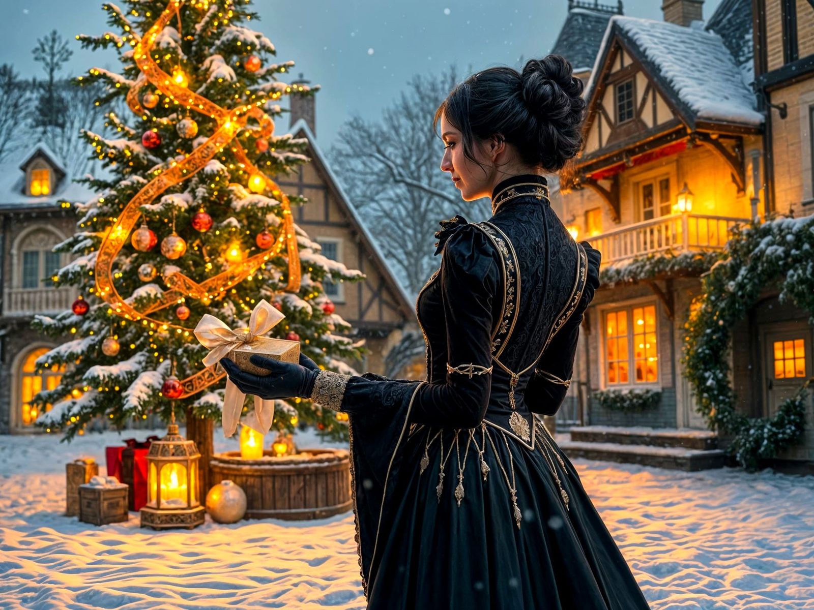 Elegant Victorian Warrior Maiden Brings Gift to the Festive...