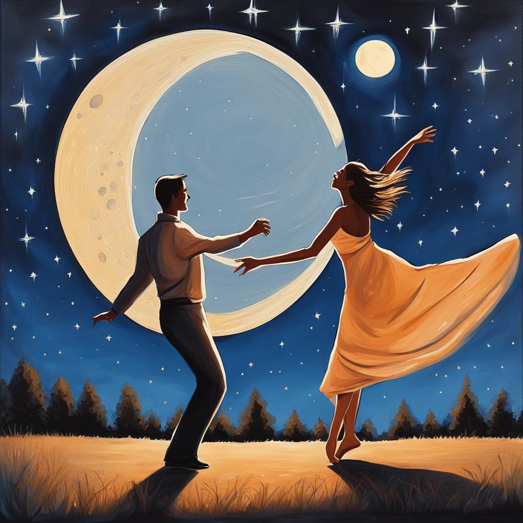 Romantic Couple Dancing Under the Moonlit Sky