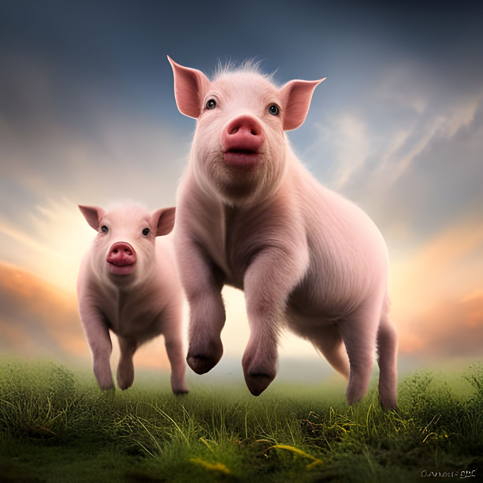 Frisky Pig and Goat Prancing: Detailed Photograph