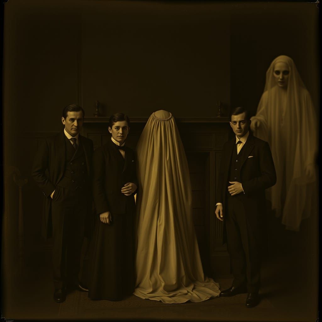Eerie Victorian Family Photo with Ghost