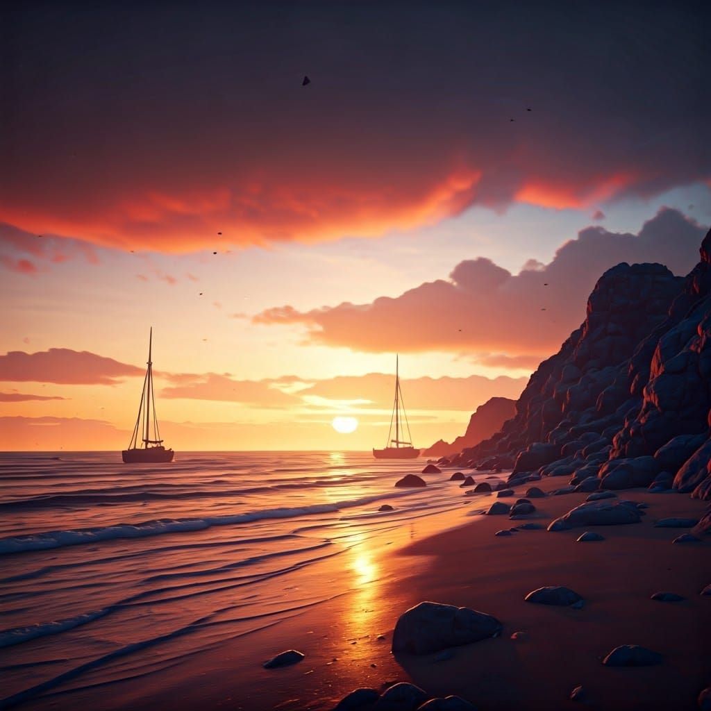 Peaceful Beach Sunset in Vibrant Colors