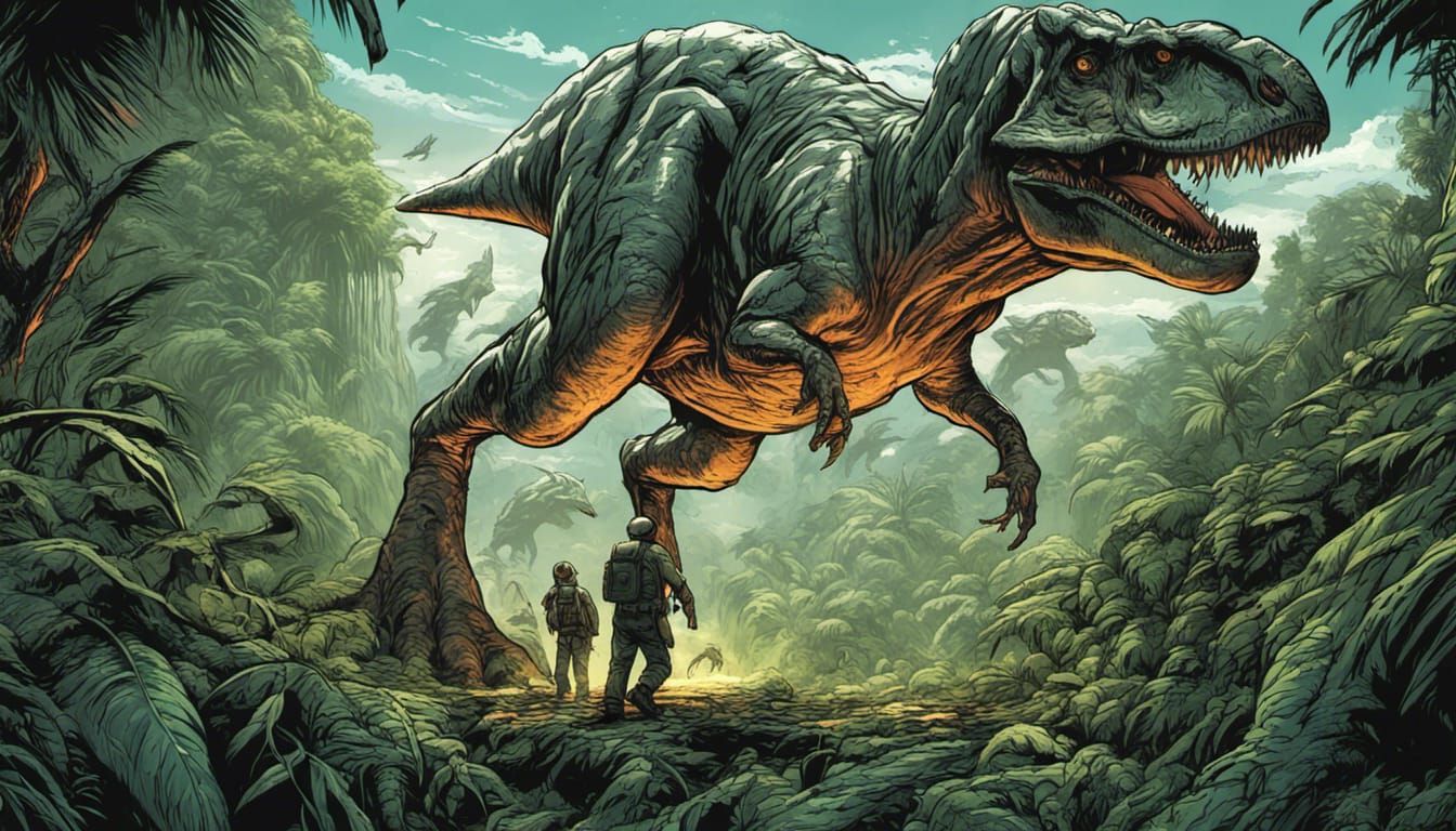 Futuristic Chase Through Prehistoric Jungle, Comic Book Art