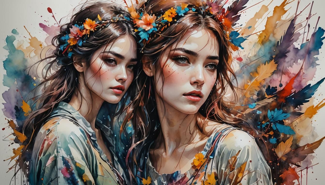 Romantic Watercolor Painting of Lovers