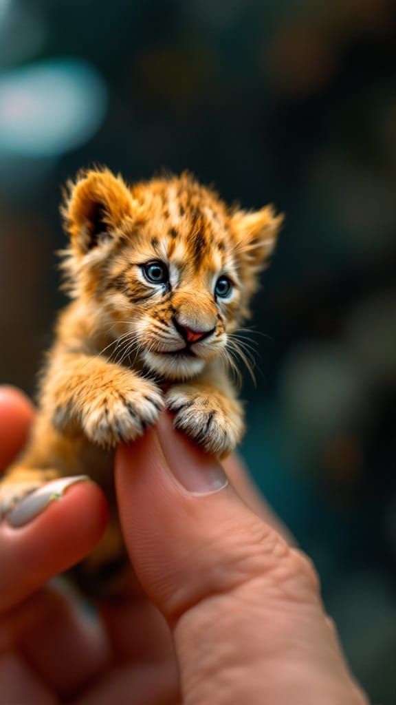 Vibrant Lion on Elegant Finger in Hyperrealistic Style