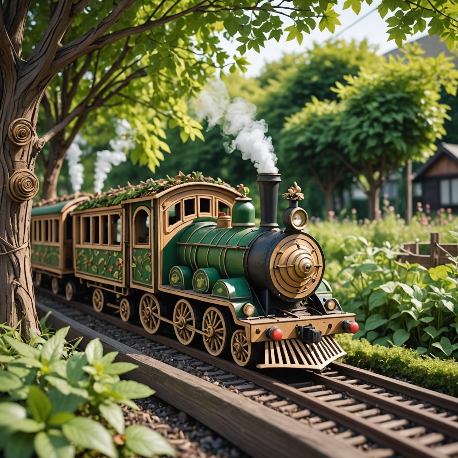 Whimsical Anime Fairy Train in Garden