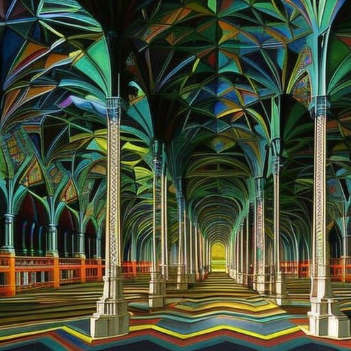 Fractal Library: Surreal Precisionist Chiaroscuro Painting