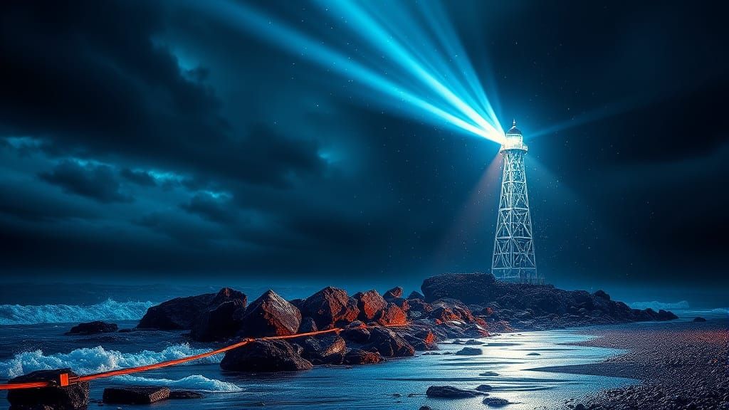 Abstract Lighthouse at Night in Quantum Simulation