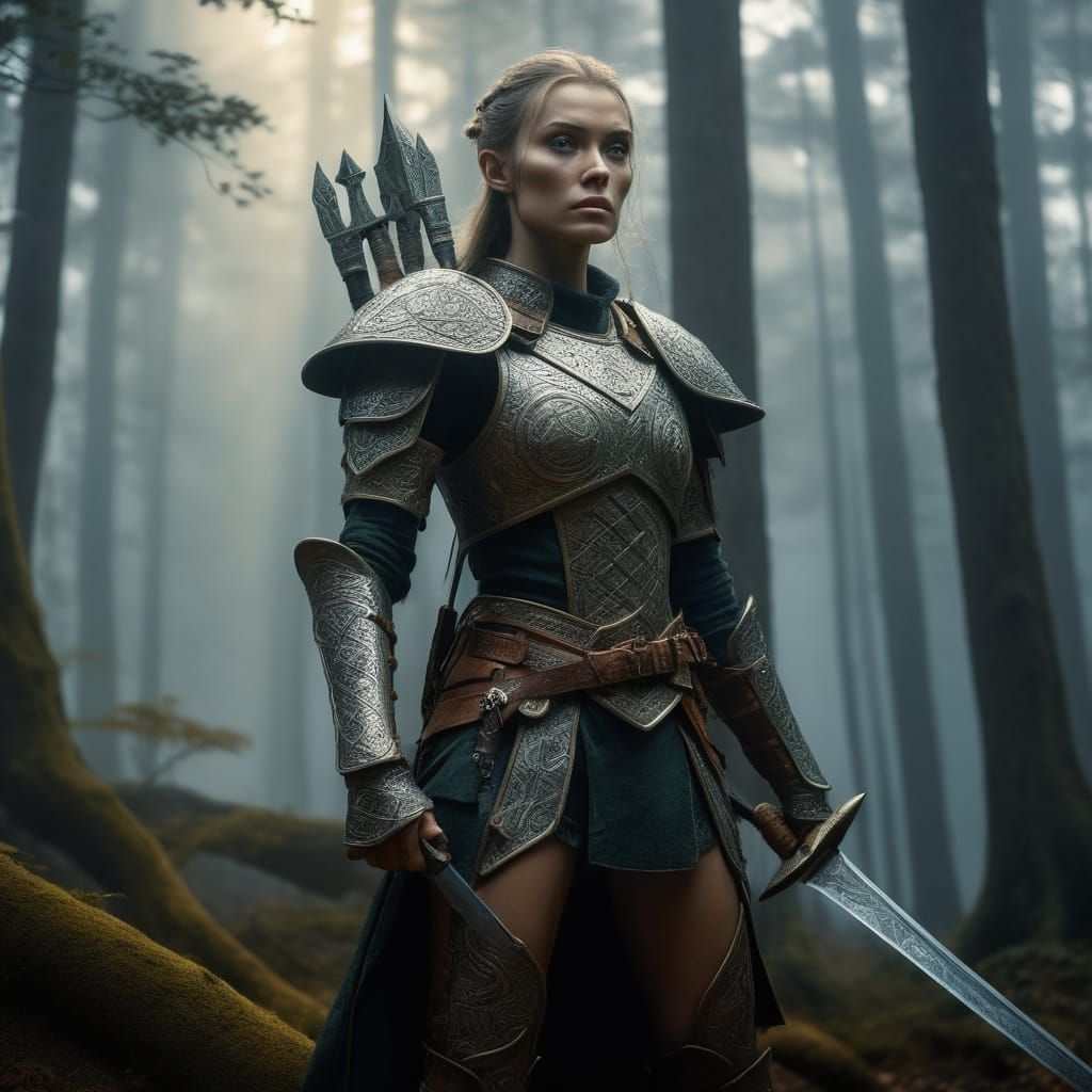 Ethereal Elven Warrior Emerges from Mists