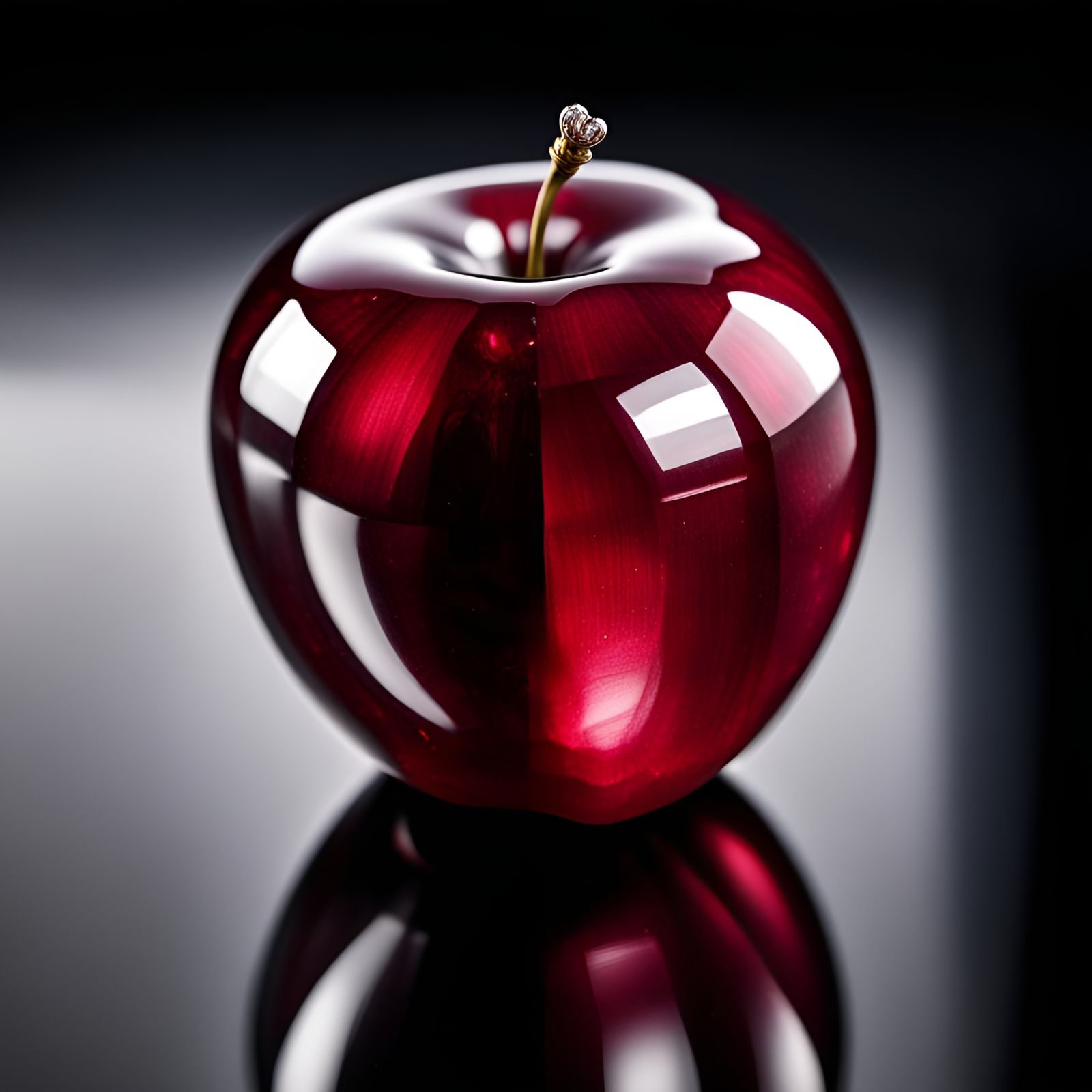 Apple Shaped Ruby Jewel on Ebony Table