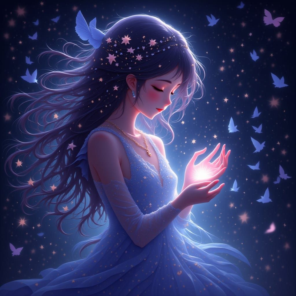 Luminous Woman Shining at Night