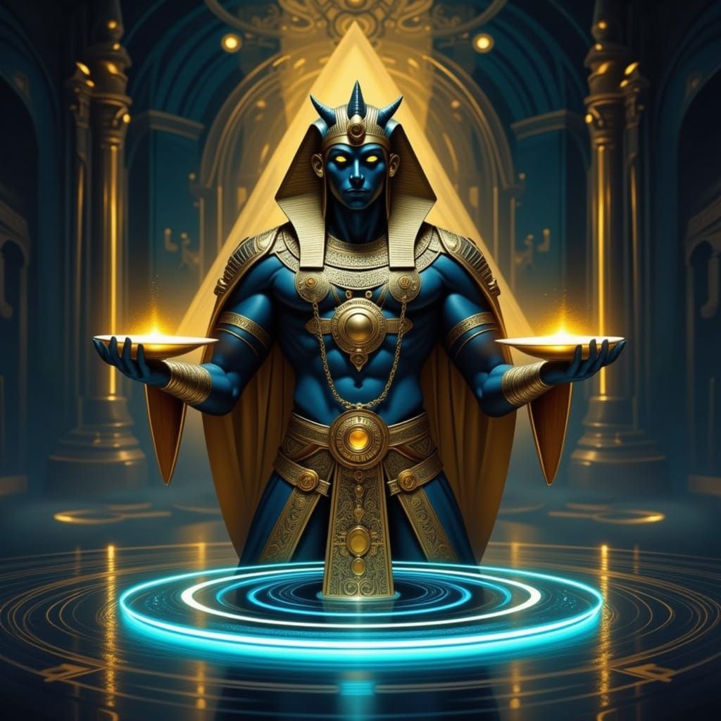 Digital Underworld: Anubis Weighs the Soul in a Neon Realm