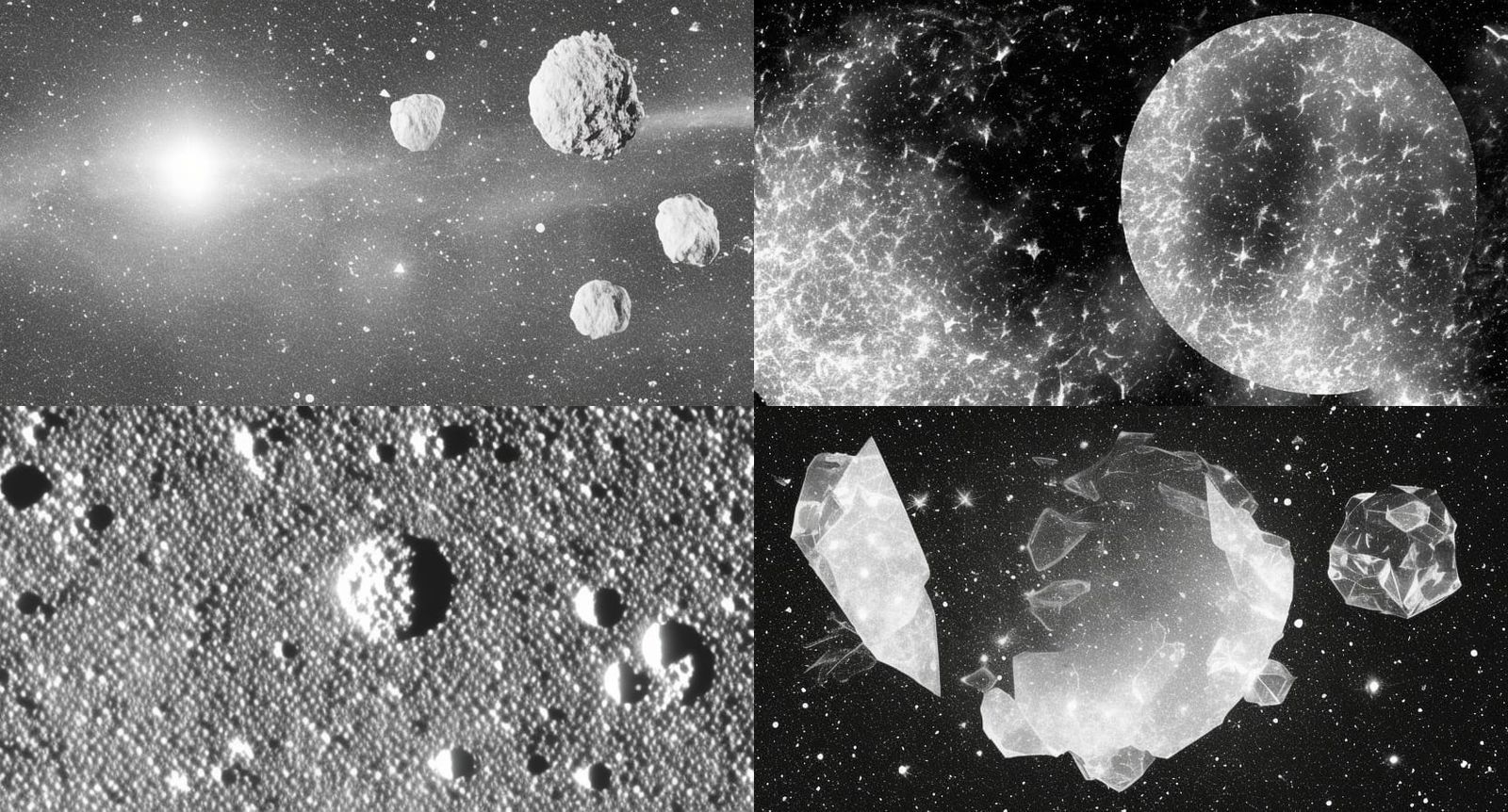 Monochrome Broken Moon with Asteroid Shards