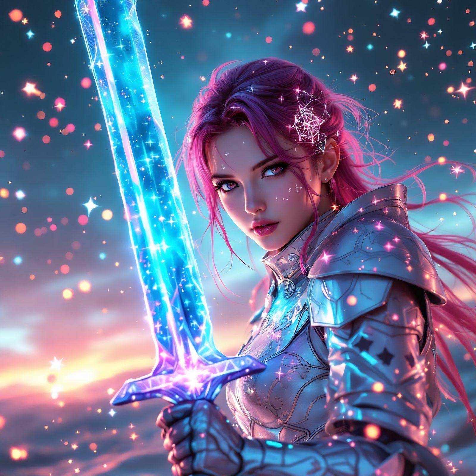 Celestial Cyber Knight with Holographic Greatsword