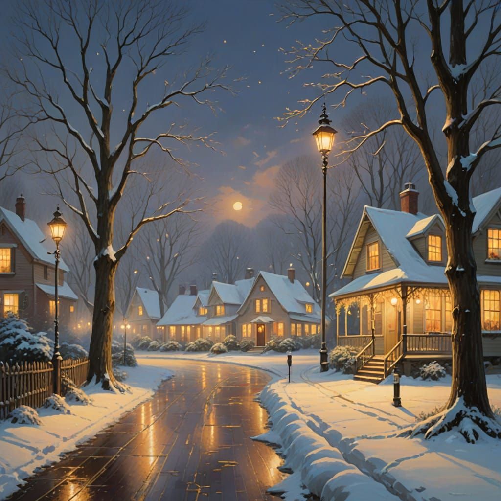 Snowy Winter Wonderland in Warm Golden Light