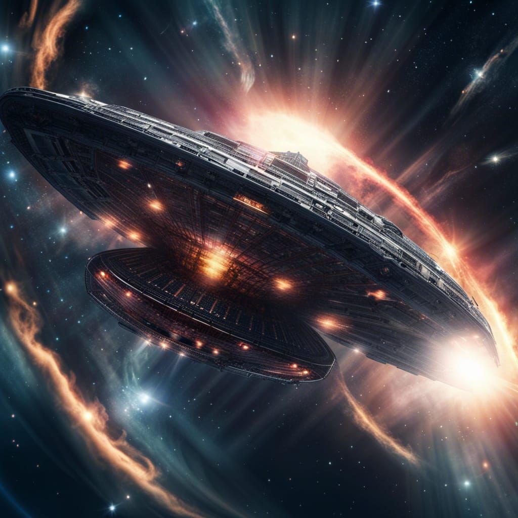 Hyperrealistic Starship Soaring Through Supernova