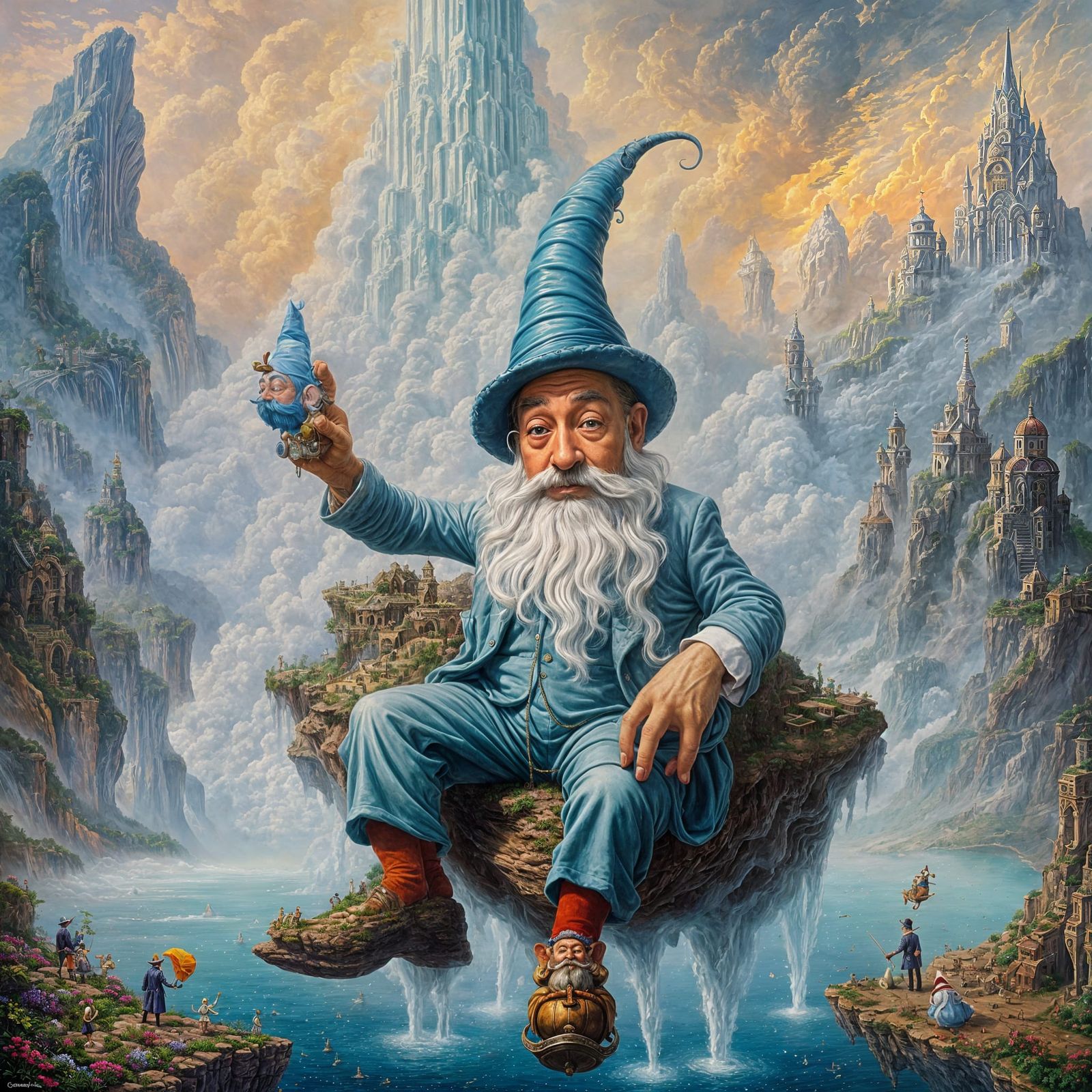 Surreal Business Gnomes in Melting Oil Canvas Style