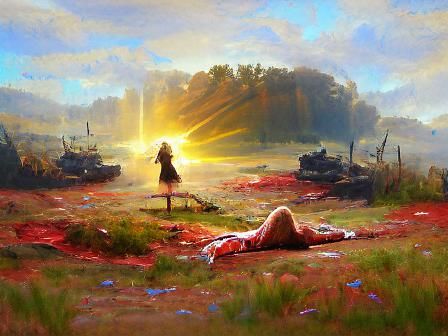 lonely girl on battlefield