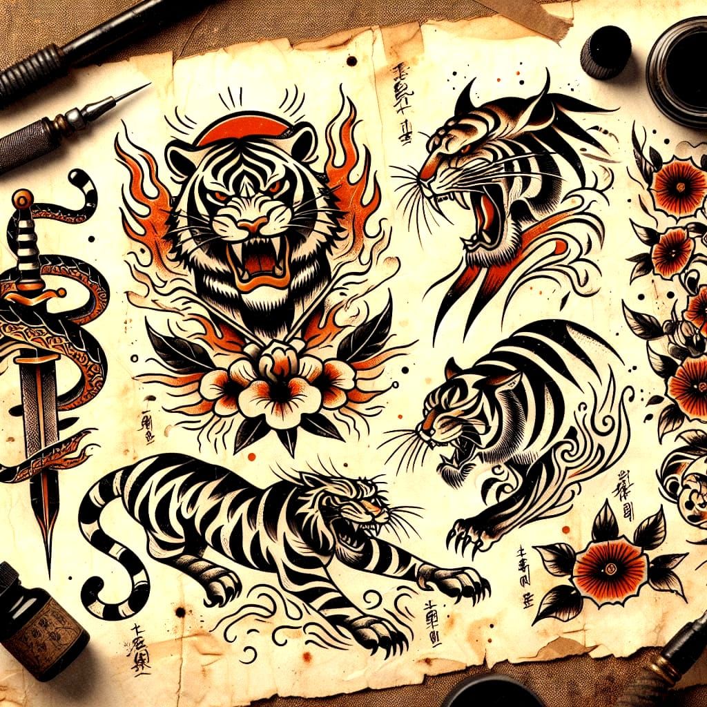 Tiger tattoo sheet