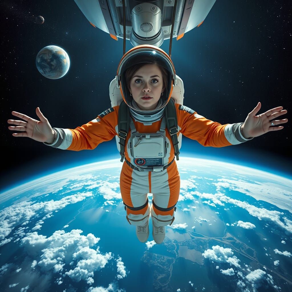 Astronaut in Space Gazing at Planet Earth