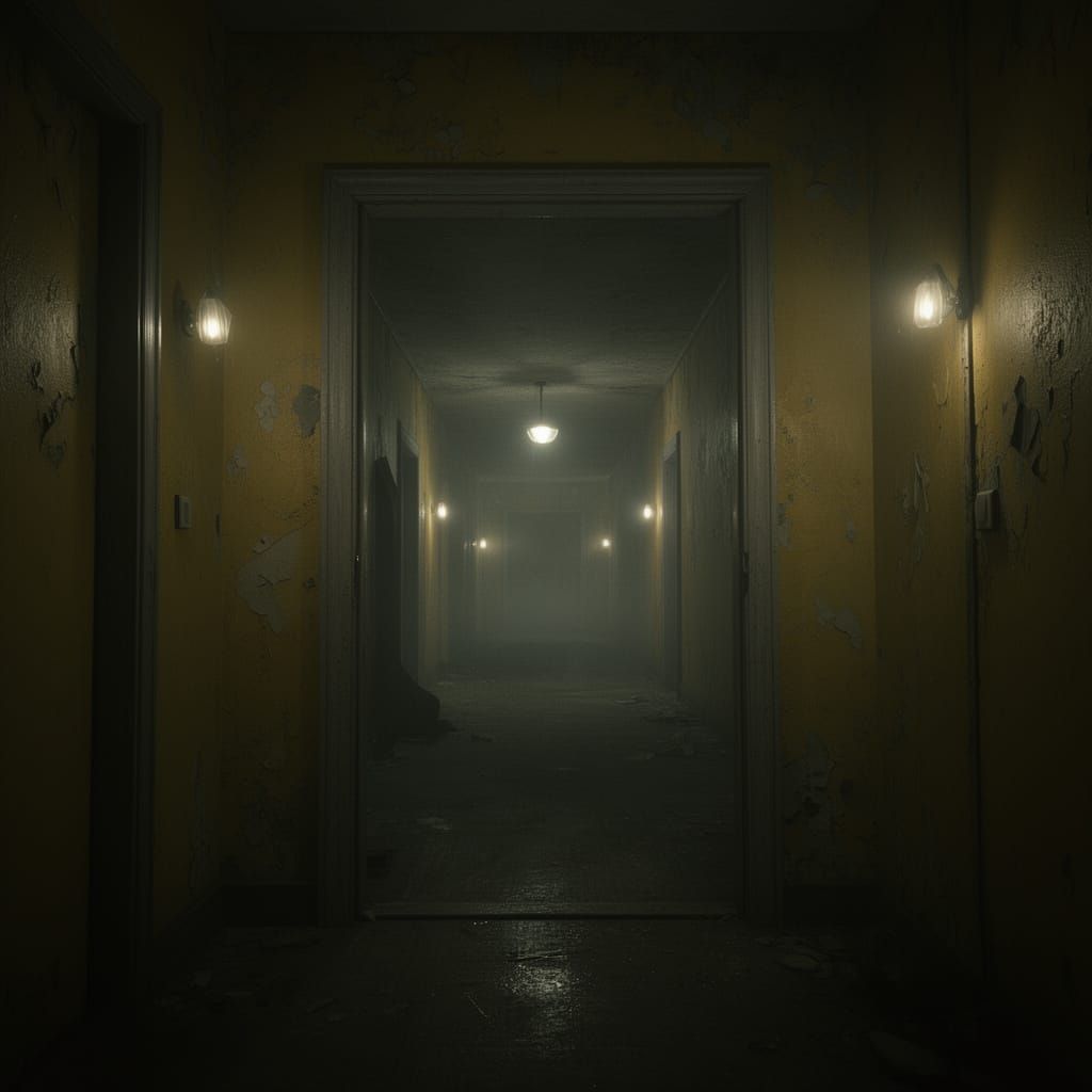Entering a Haunted Labyrinth Flat in Photorealistic Style