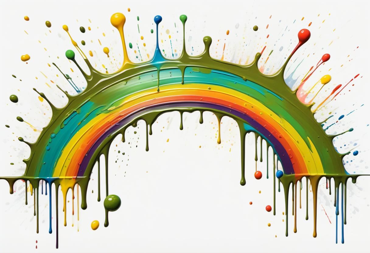 Olive Green Rainbow Oil Painting with Blended Colors