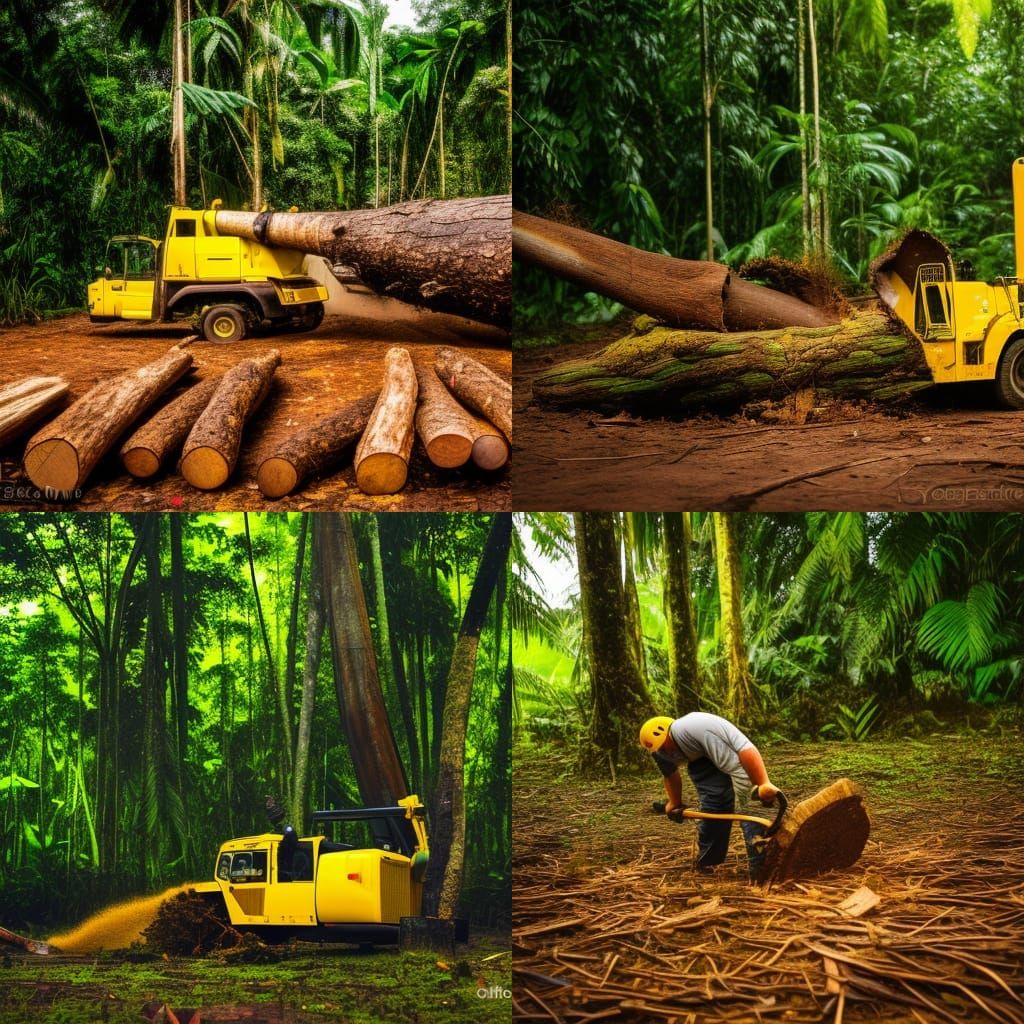 Amazon Deforestation: Yellow Machine in Rainforest