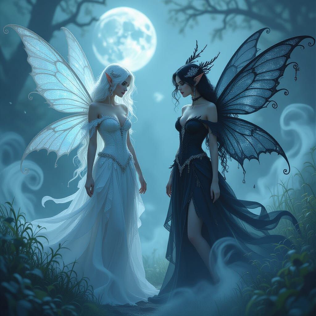 Dream and Nightmare Fairies in Whimsical Realm
