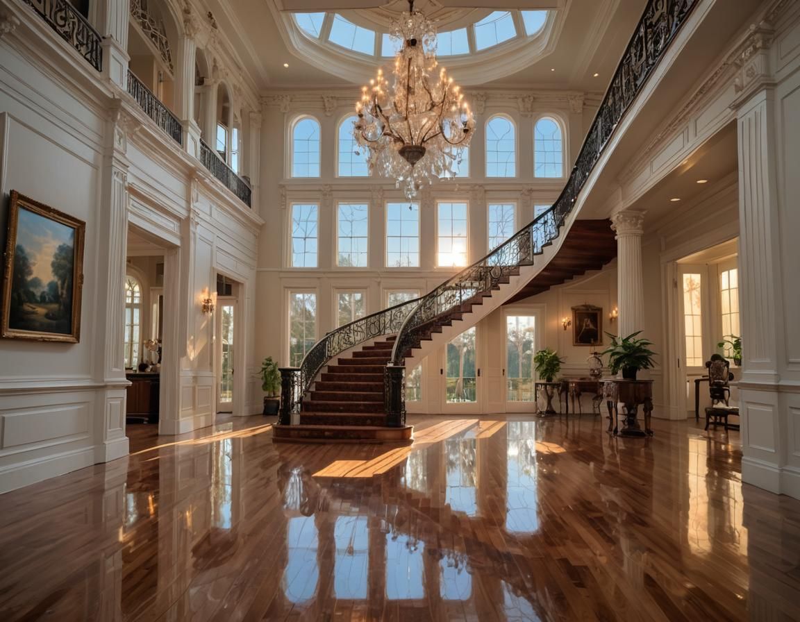 Antebellum Mansion Staircase with Sunset View