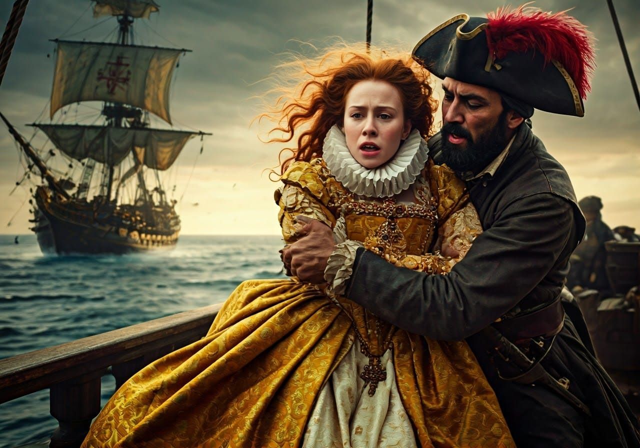 Queen Elizabeth Abducted by Pirate: Dramatic Scene