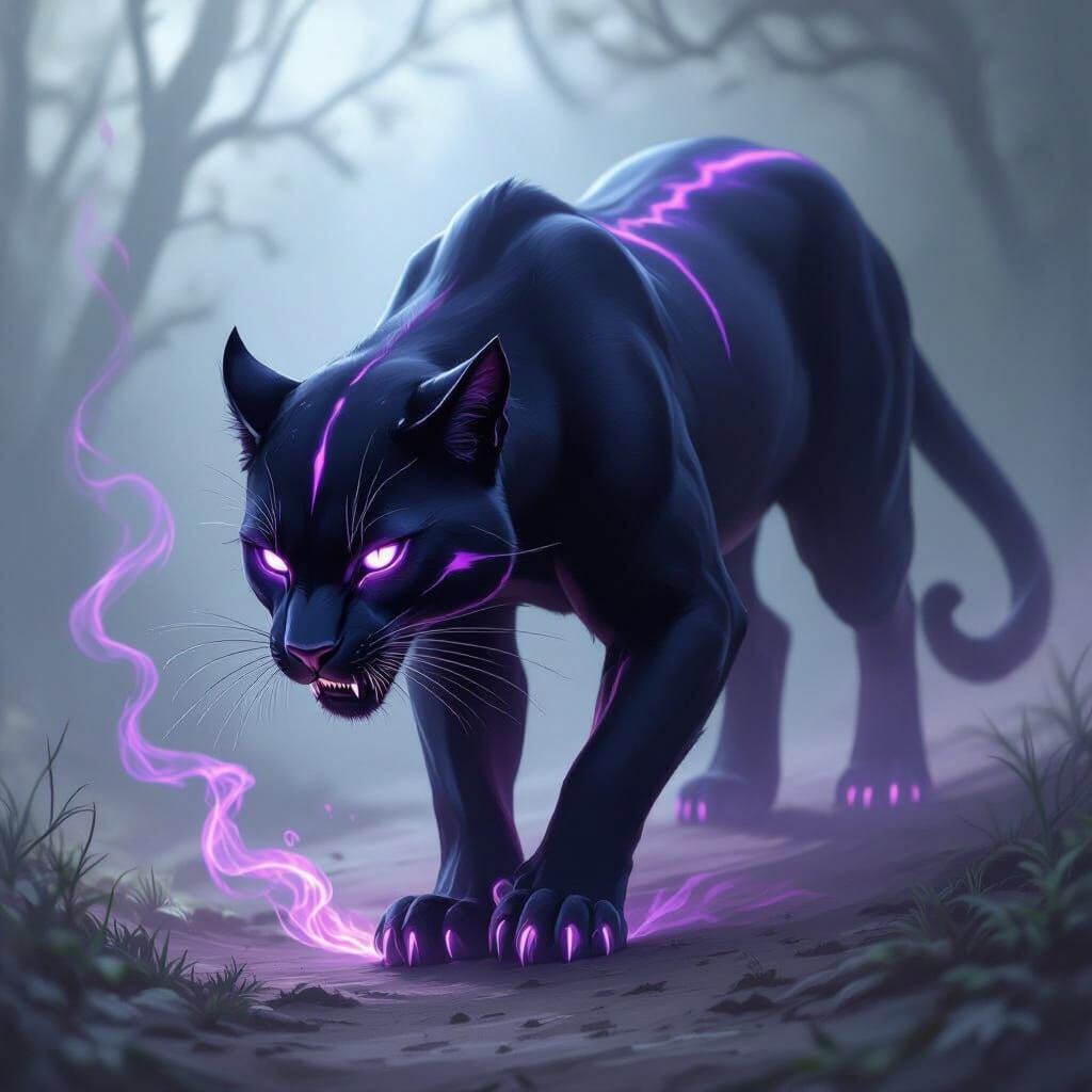 Shadow Panther with Glowing Purple Accents and Horns