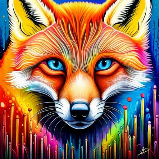 Hyperrealistic Fox Portrait with Graffiti Art Background