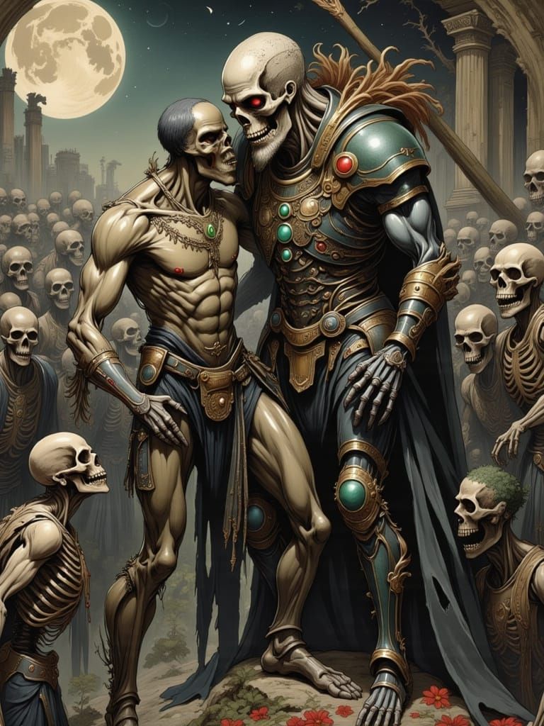 Heroic Paladin Grapples a Haunted Lich in Dark Fantasy Oil P...