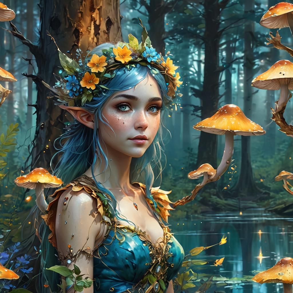 Enchanting Forest Elf Queen in Watercolor