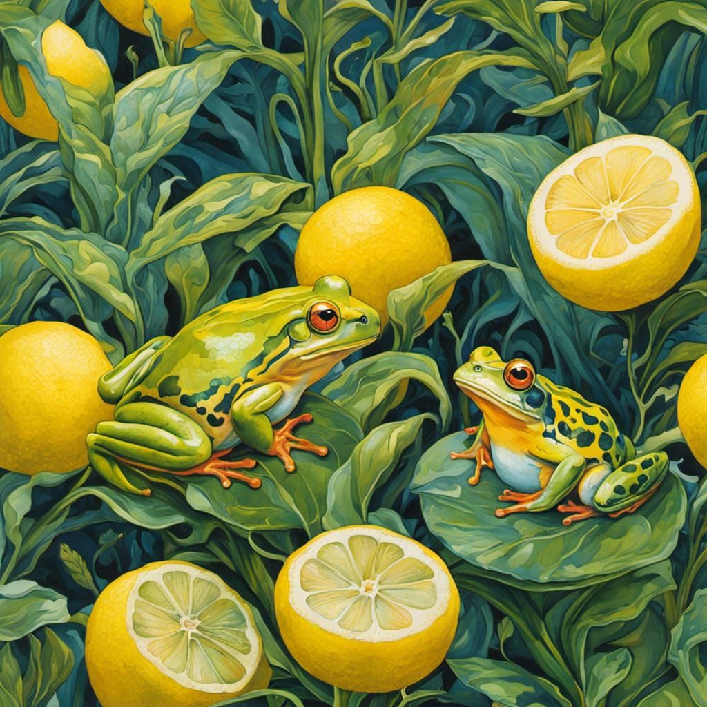 Singing Lemon Frog in Gouache Japanese Art