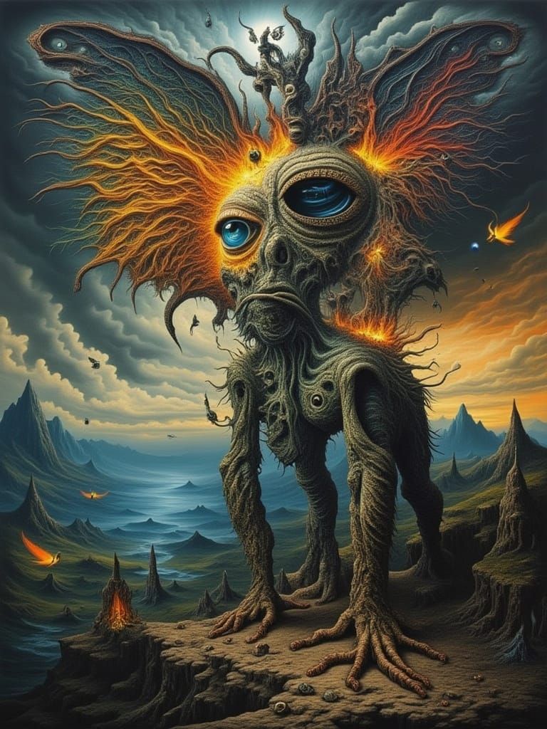 Surreal Xenomorph Butterfly-Man in Billowing Smoke