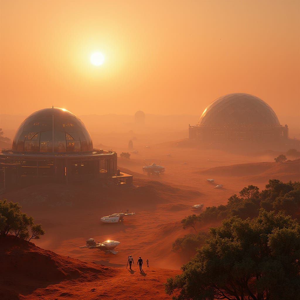 Breathtaking Martian Colony Under Red Sky