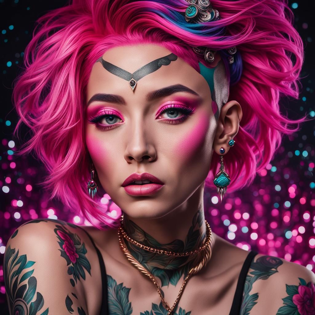 Woman with Pink Hair: Surrealist Digital Portrait