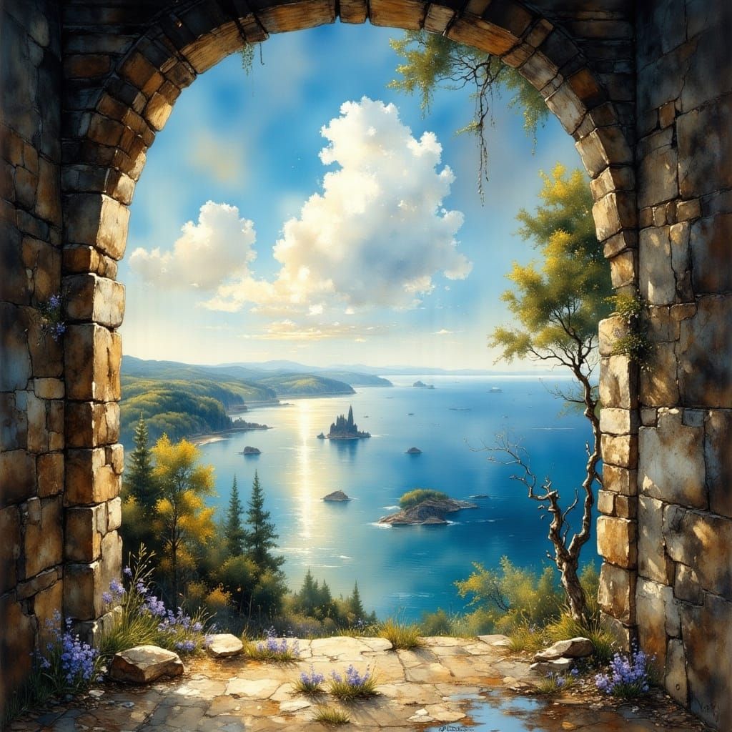 Castle Window View of Epic Sea Landscape