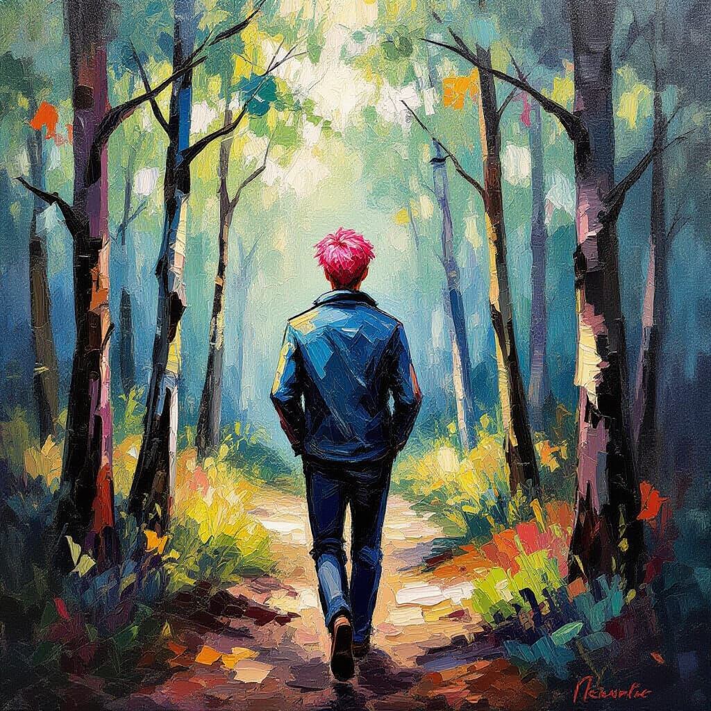 Pink Haired Man Enters Enchanted Woods in Neo-Impressionist ...