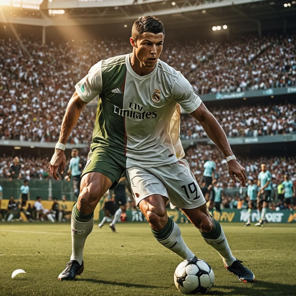 Cristiano Ronaldo Soccer Action Portrait in Golden Hour