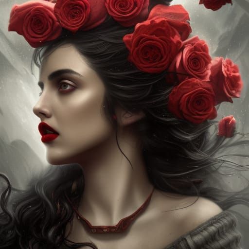 Ana de Armas Portrait with Roses in Hyperrealism