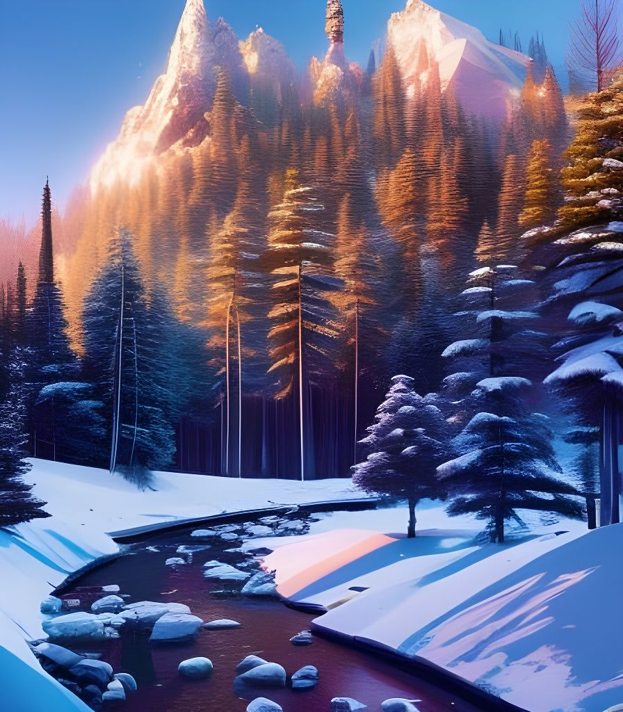 Sunny Winter Morning in Mountain Valley: Matte Photography