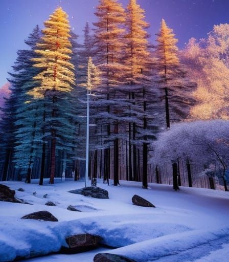 Sunny Winter Morning in Snowy Mountain Valley