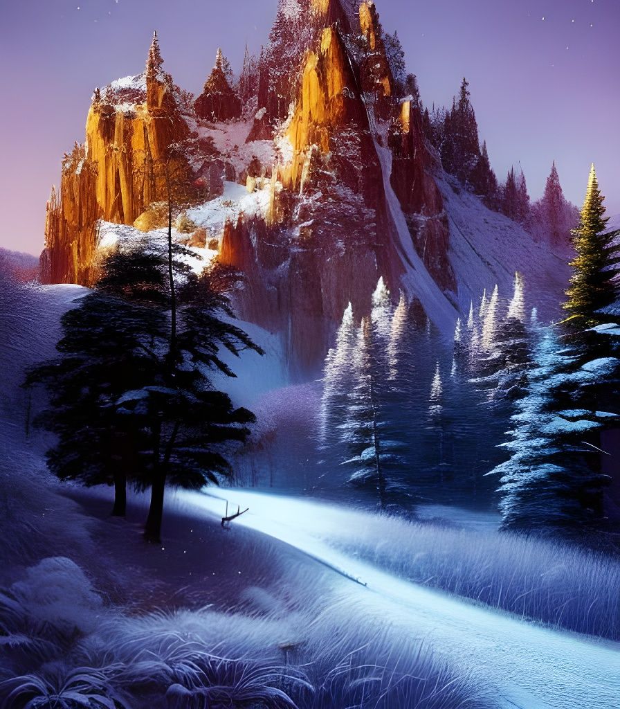 Sunny Winter Morning in a Snowy Mountain Valley