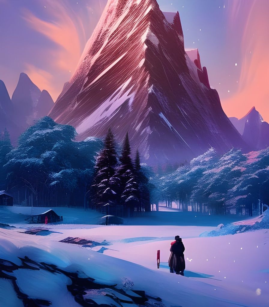 Sunny Winter Morning in Snowy Mountain Valley